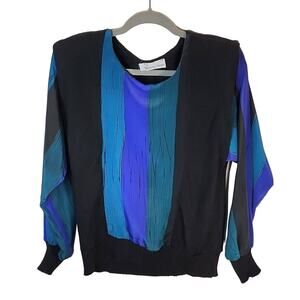 Vintage 80s Anthony Sicari Blouse USA Made, Shoulder Pads, Size M